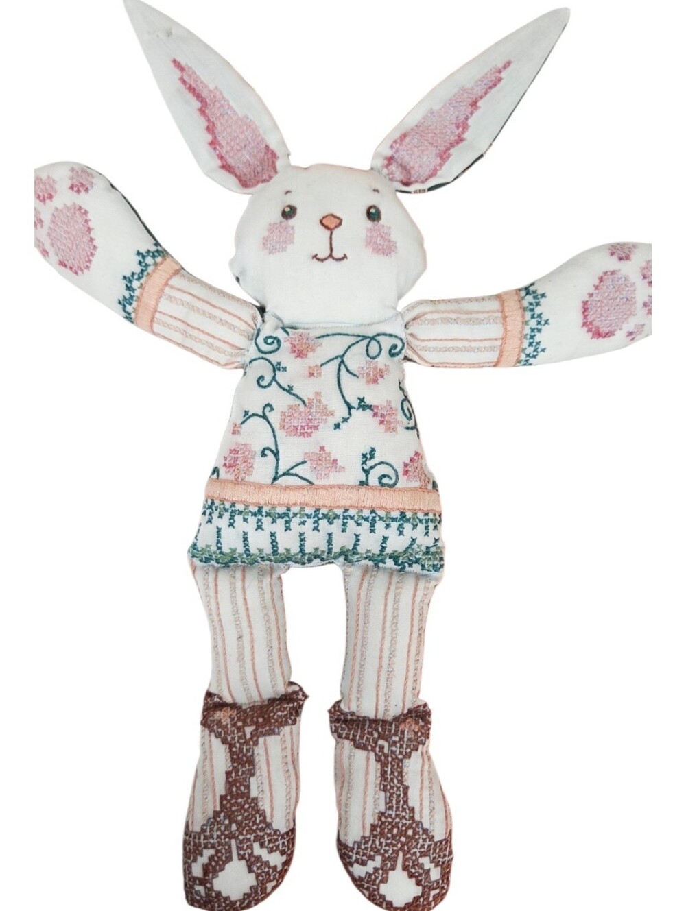 Handmade Pink Floral Bunny Plush Home Accent